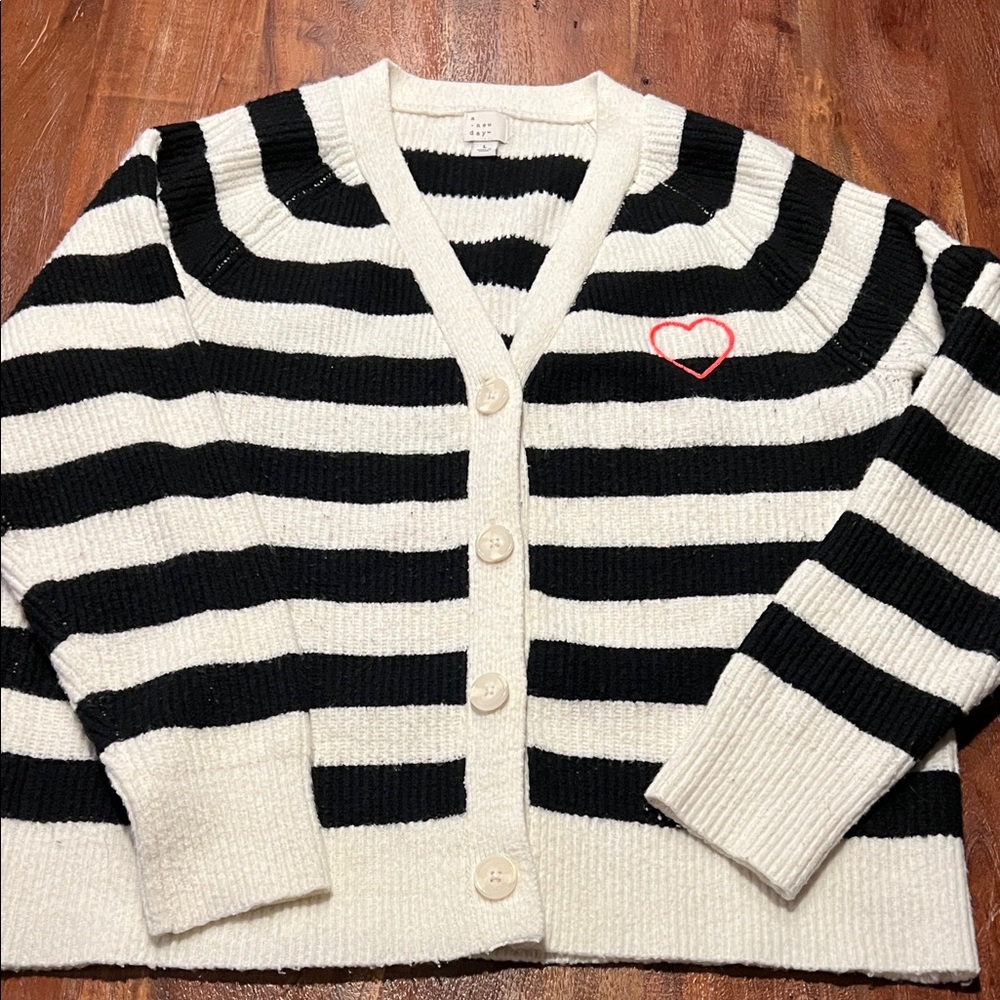 a new day Striped Cardigan with Red Heart Accent